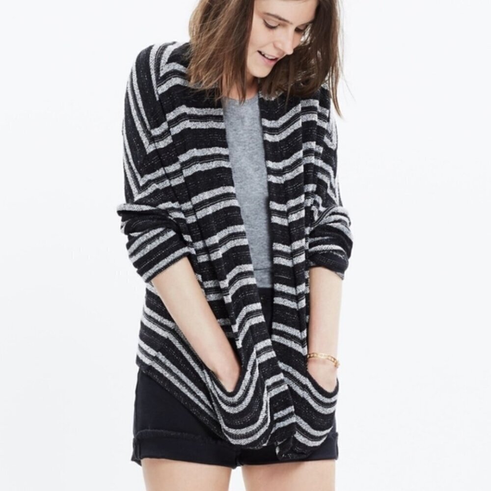 Madewell Striped Open Front Cardigan Oversized School Grandma Comfy Slouchy M/L